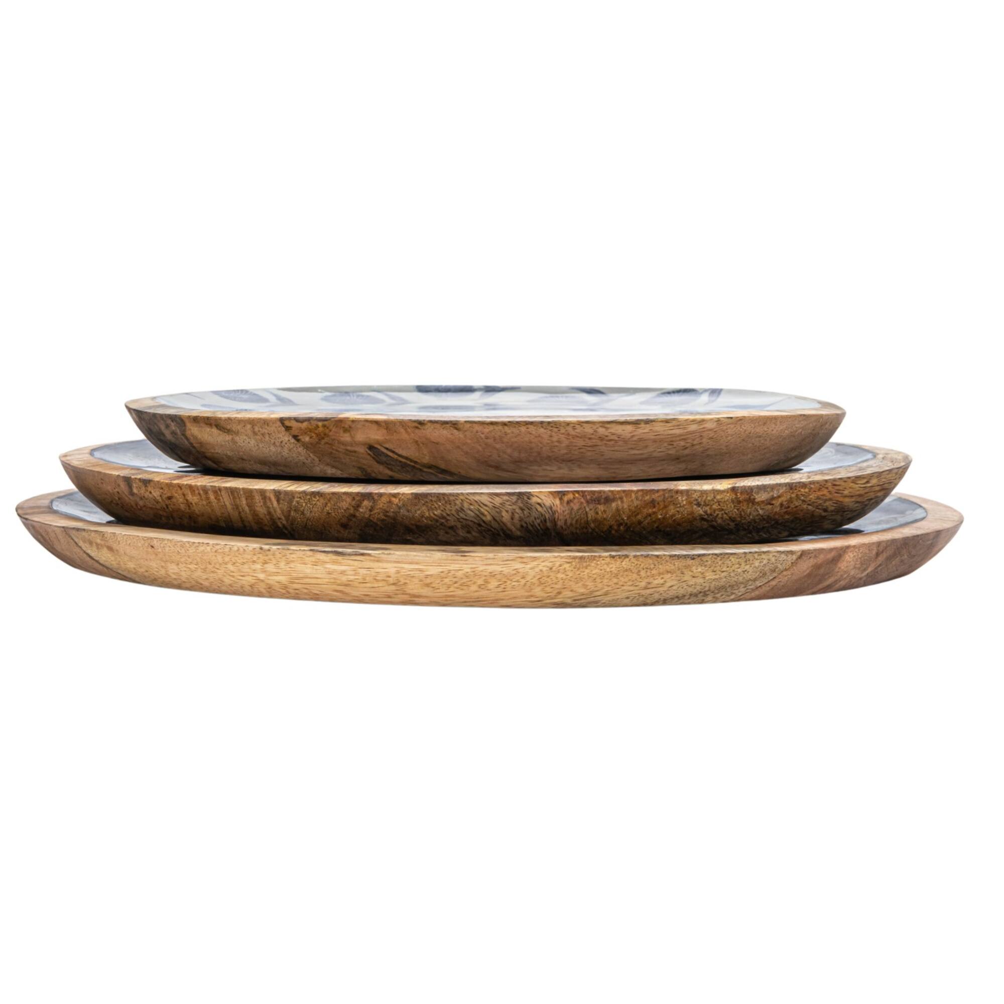 Hello Honey® Blue Floral Enameled Round Mango Wood Tray Set